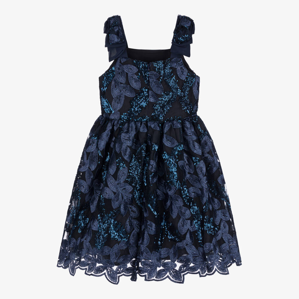 Patachou-Girls Navy Floral Tulle Dress | Childrensalon Outlet