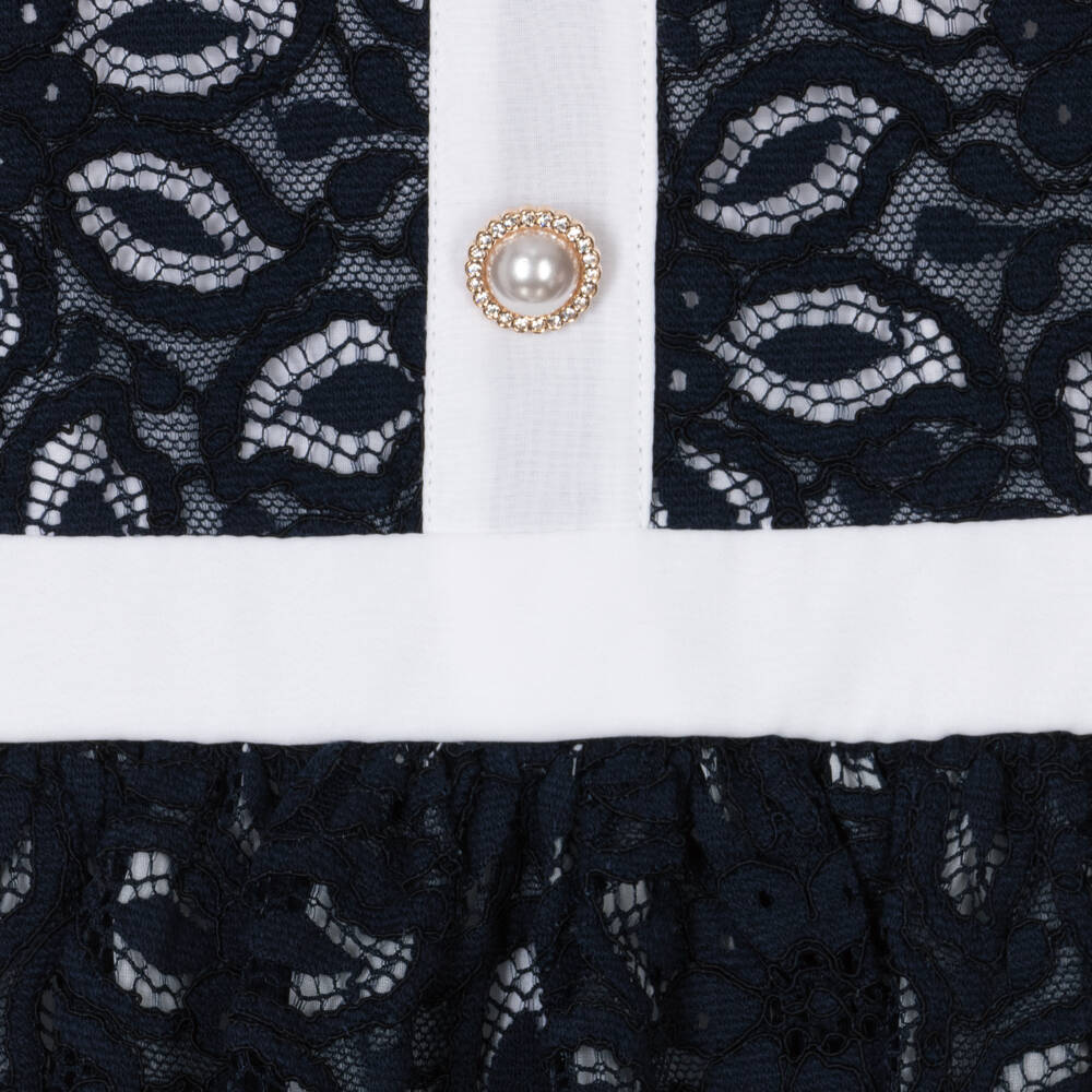 Patachou-فستان بناتي أزرق دانتيل وشيفون عاجي فاخر | Childrensalon Outlet