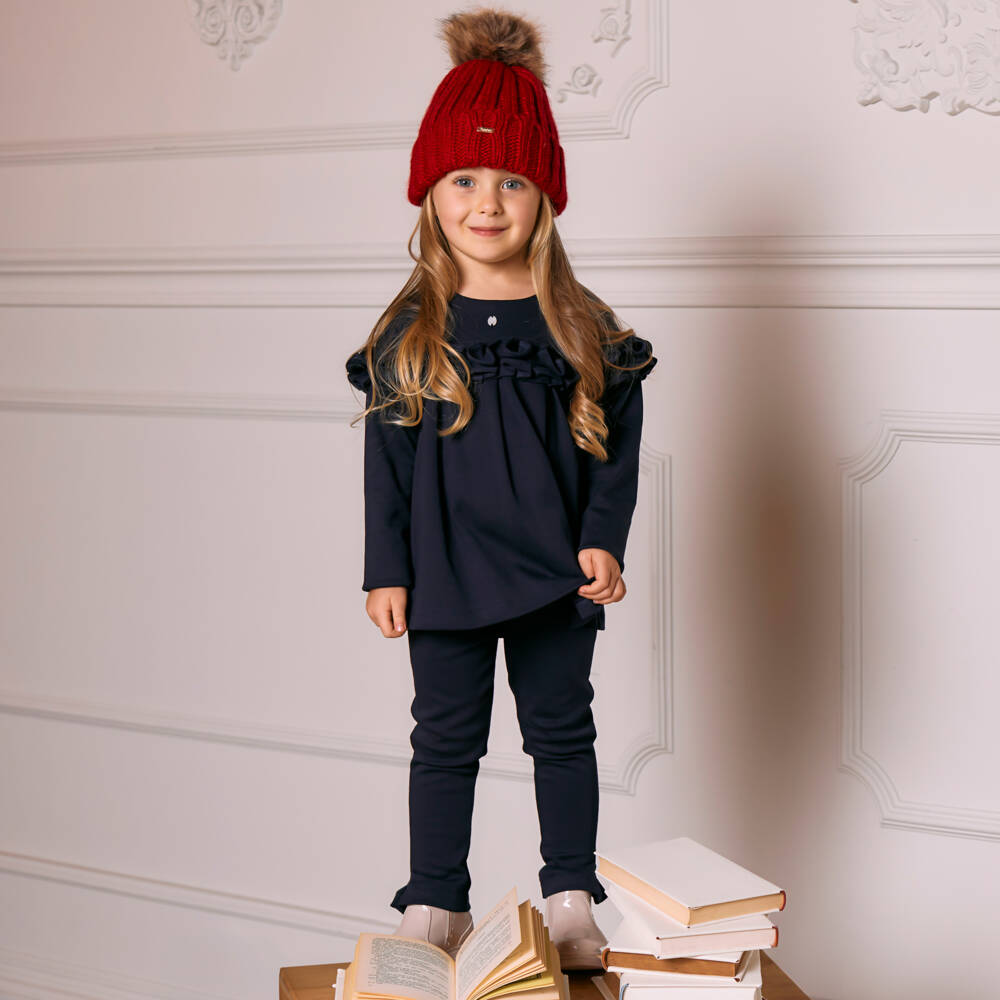 Patachou-Girls Navy Ruffle Outfit Set | Childrensalon Outlet