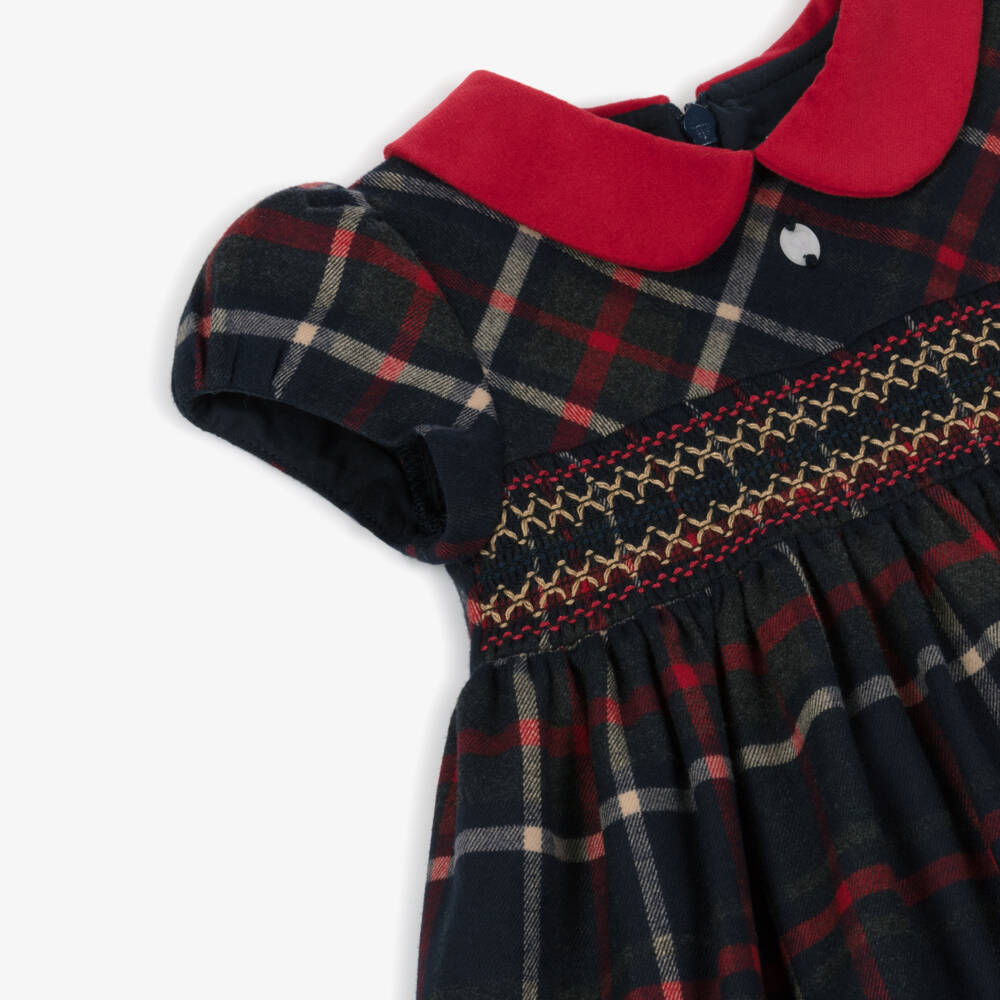Patachou-Girls Navy Tartan Smocked Dress | Childrensalon Outlet