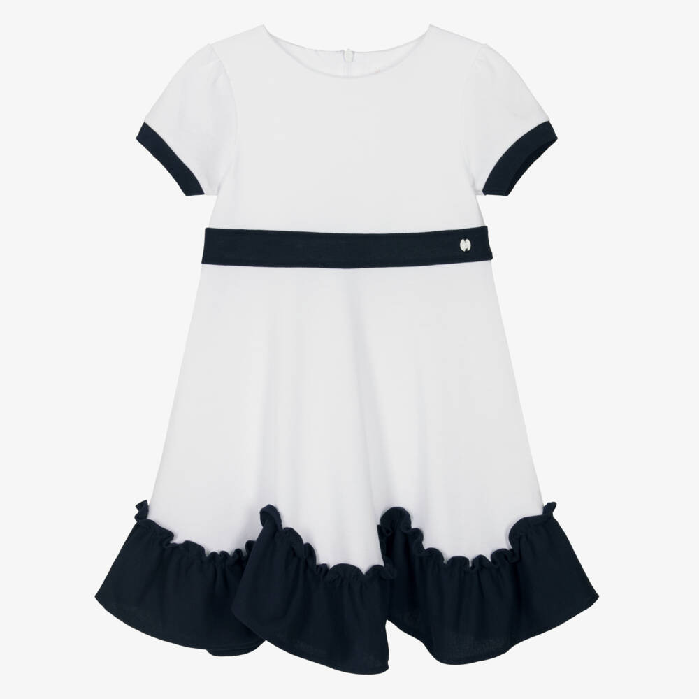 Patachou-Платье из хлопка с синим кантом для девочек | Childrensalon Outlet