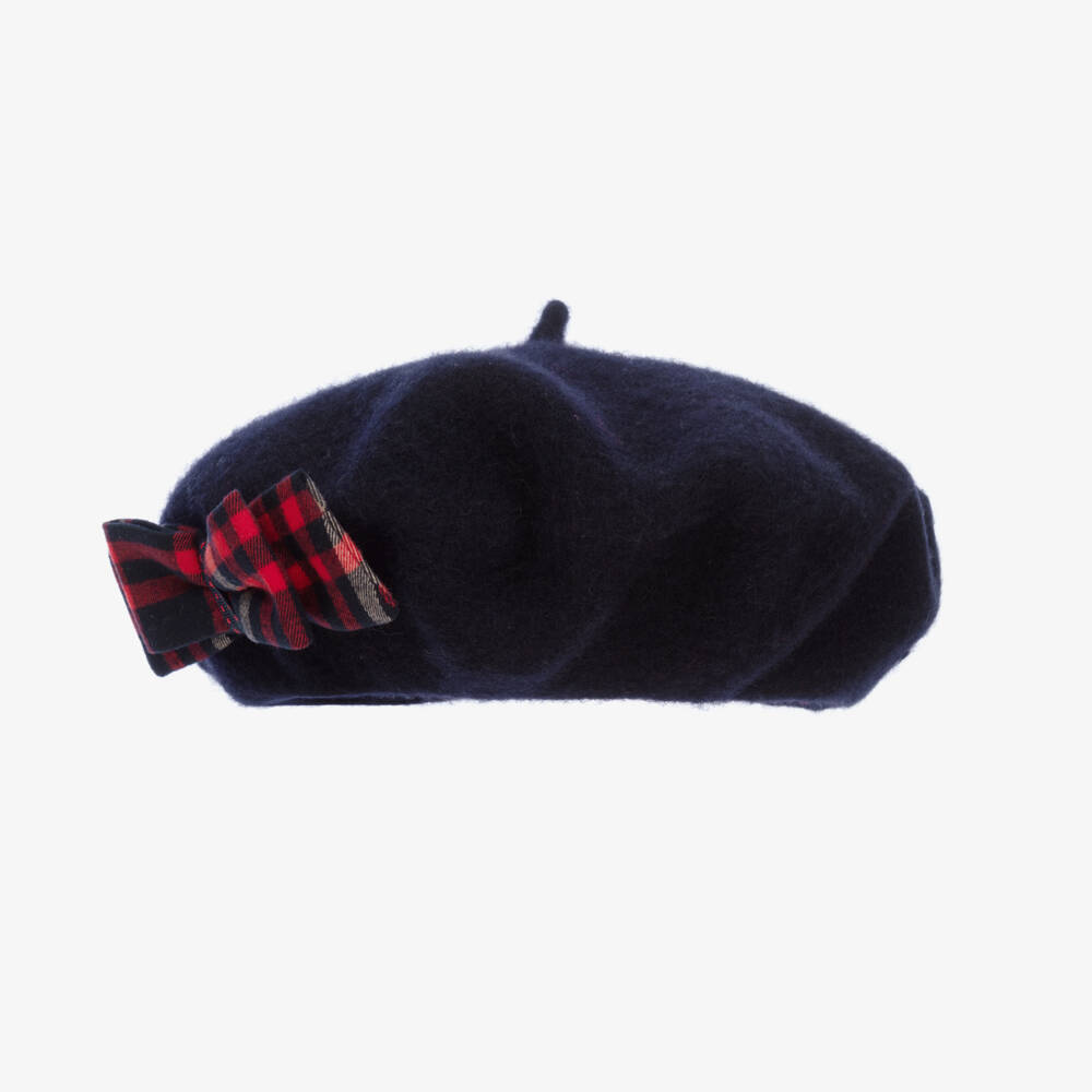 Patachou-Girls Navy Wool Plaid Bow Hat | Childrensalon Outlet