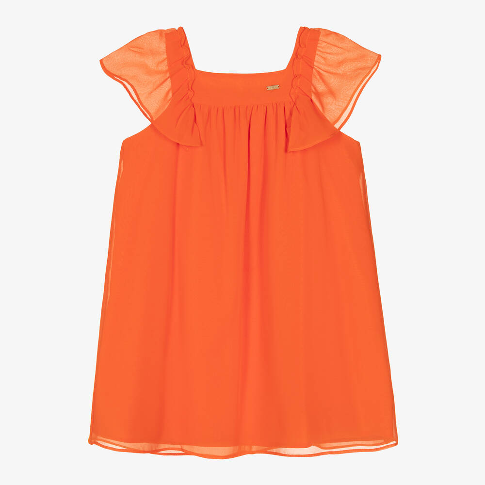Patachou - Oranges Chiffonkleid für Mädchen | Childrensalon