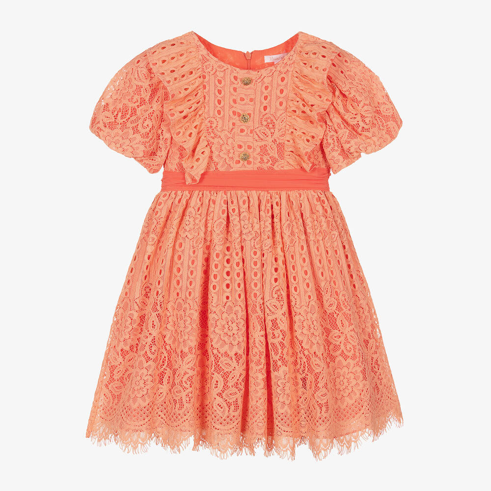 Patachou-Girls Orange Lace Dress | Childrensalon Outlet