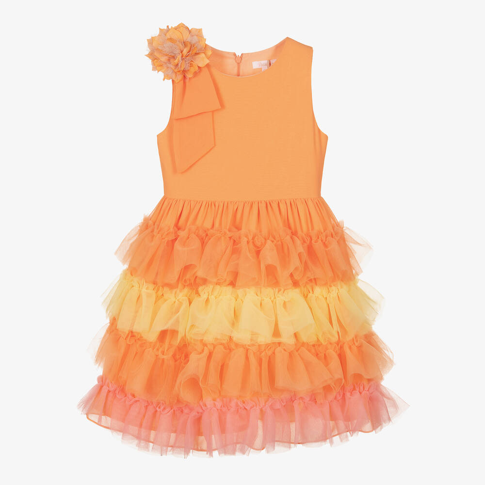 Patachou-Оранжевое многоярусное платье из тюля и шифона для девочек | Childrensalon Outlet