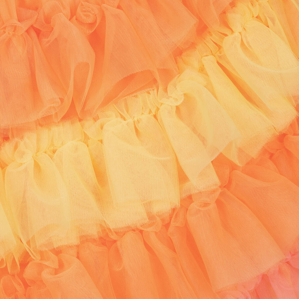 Patachou - Girls Orange Tiered Tulle & Chiffon Dress