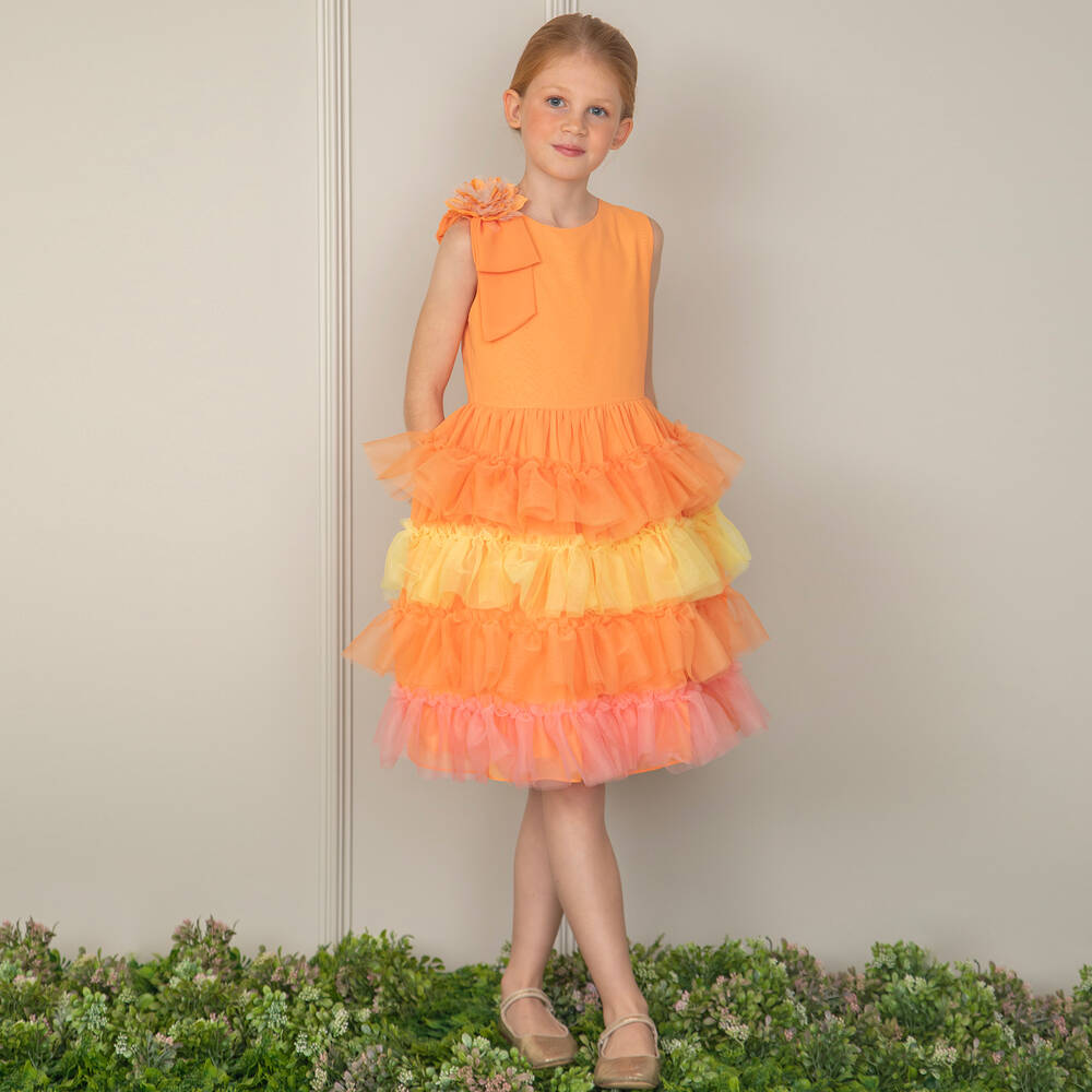 Patachou-Оранжевое многоярусное платье из тюля и шифона для девочек | Childrensalon Outlet