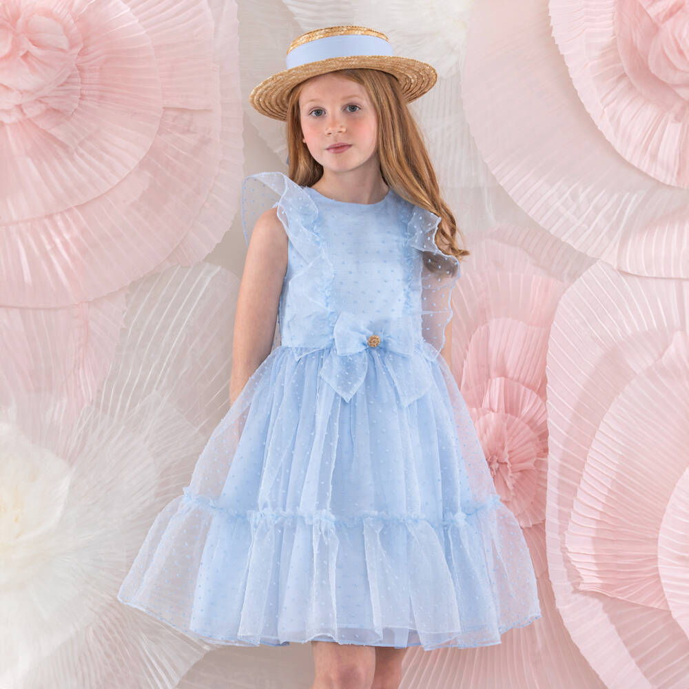 Patachou-Girls Organza Dot Blue Delight | Childrensalon Outlet