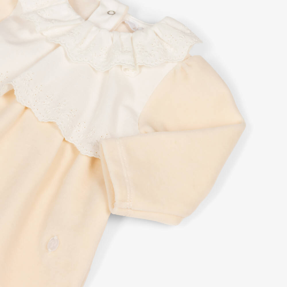 Patachou-Girls Pale Beige Velour Babygrow | Childrensalon Outlet