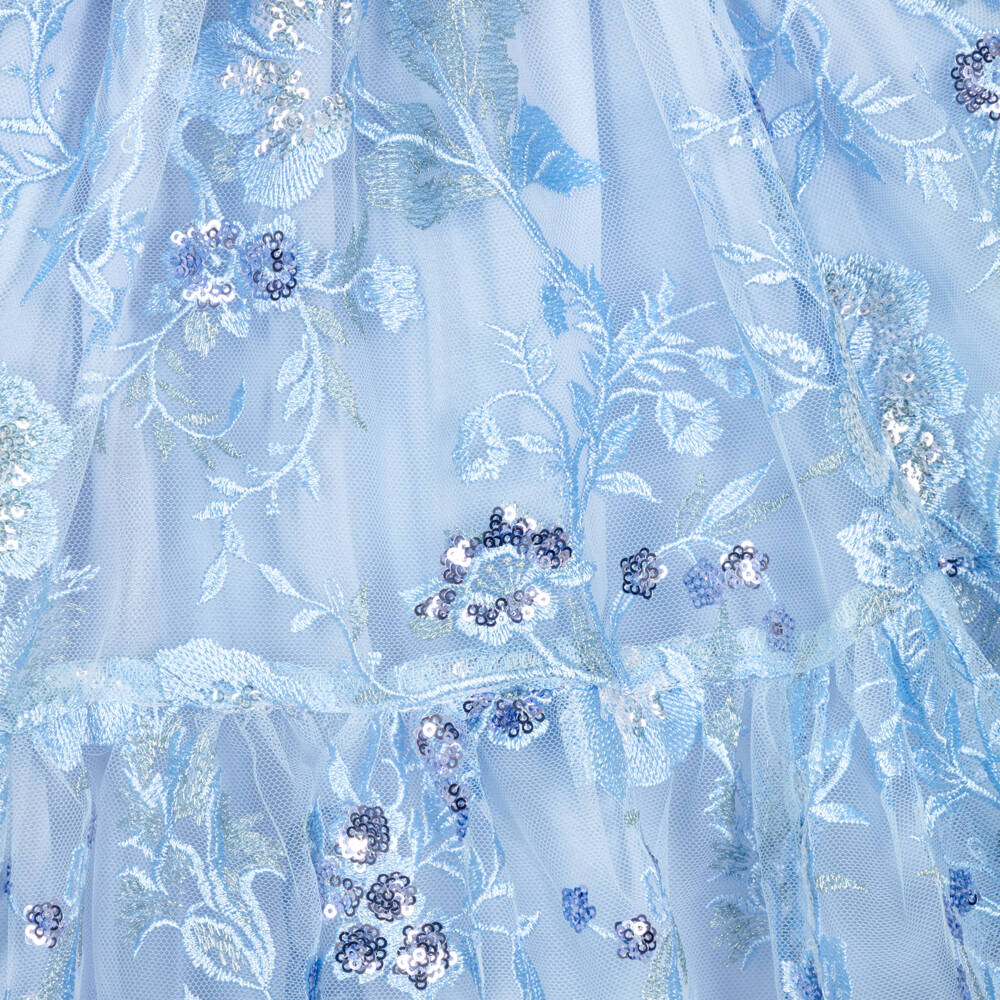 Patachou-Girls Pale Blue Embroidered Floral Tulle Dress | Childrensalon Outlet