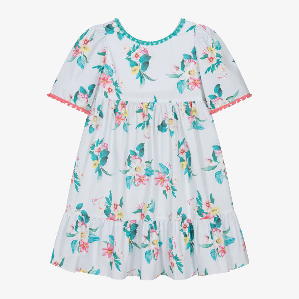 Patachou-Girls Pale Blue Floral Cotton Dress | Childrensalon Outlet
