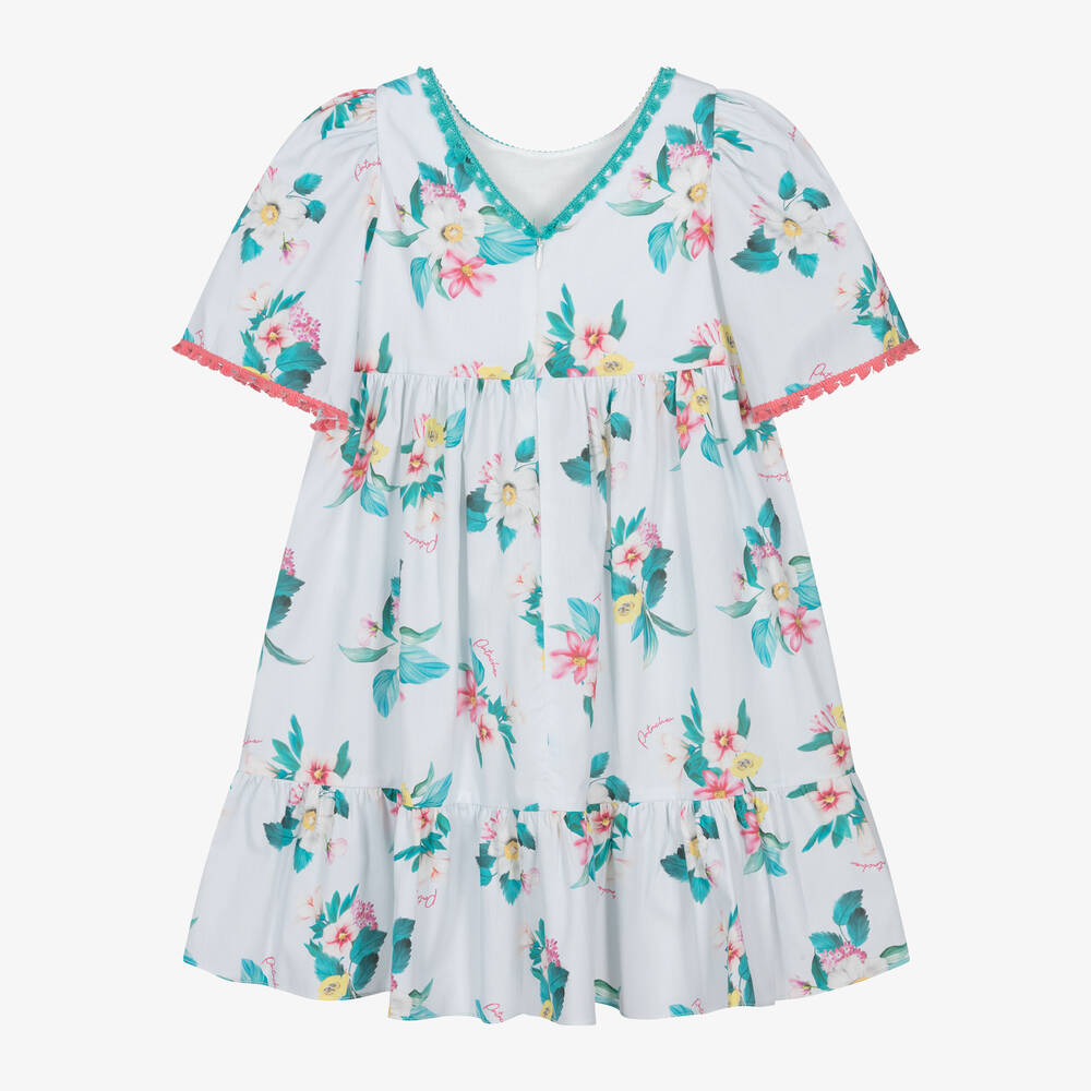 Patachou-Голубое хлопковое платье с цветами для девочек | Childrensalon Outlet