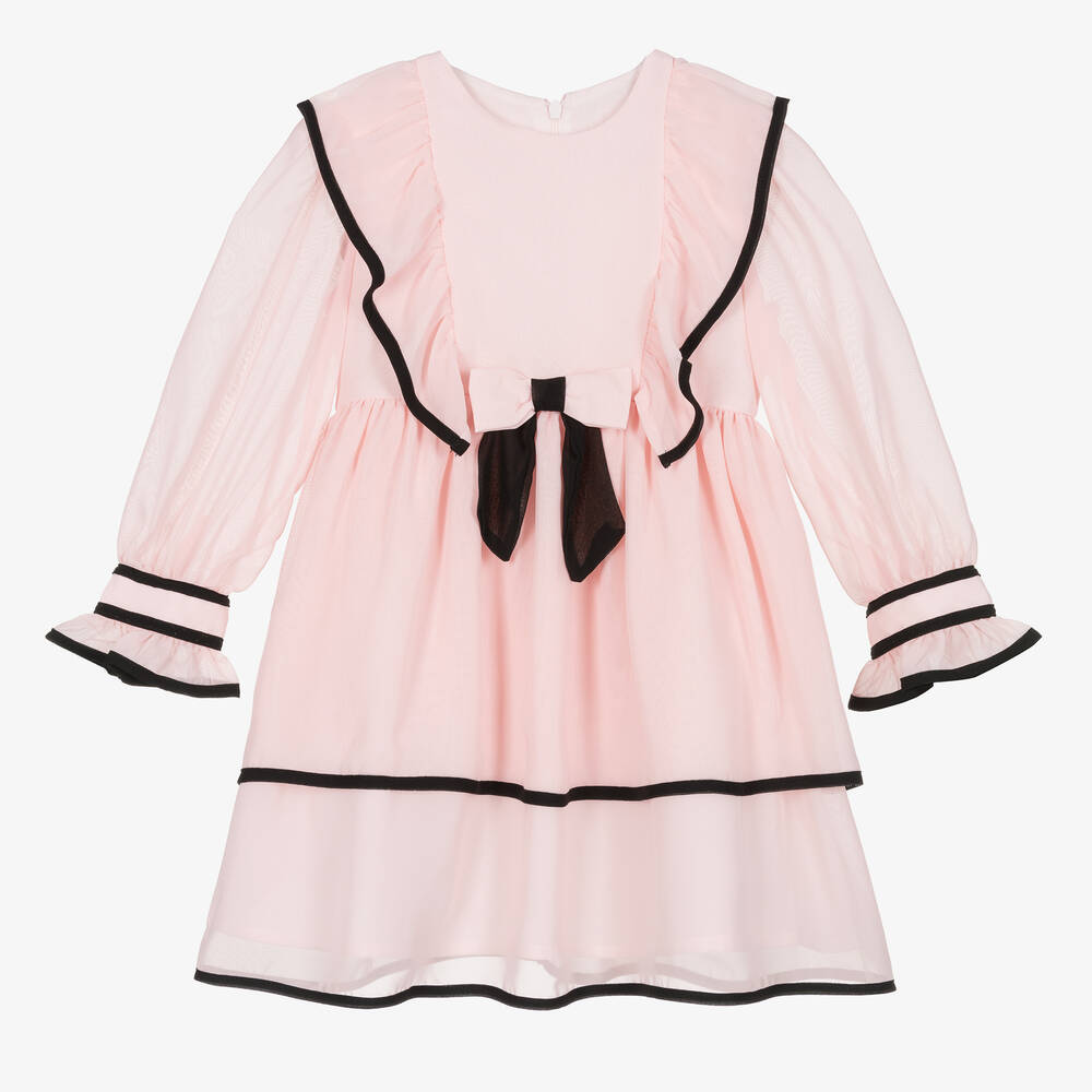 Patachou - Robe rose et noire en mousseline | Childrensalon