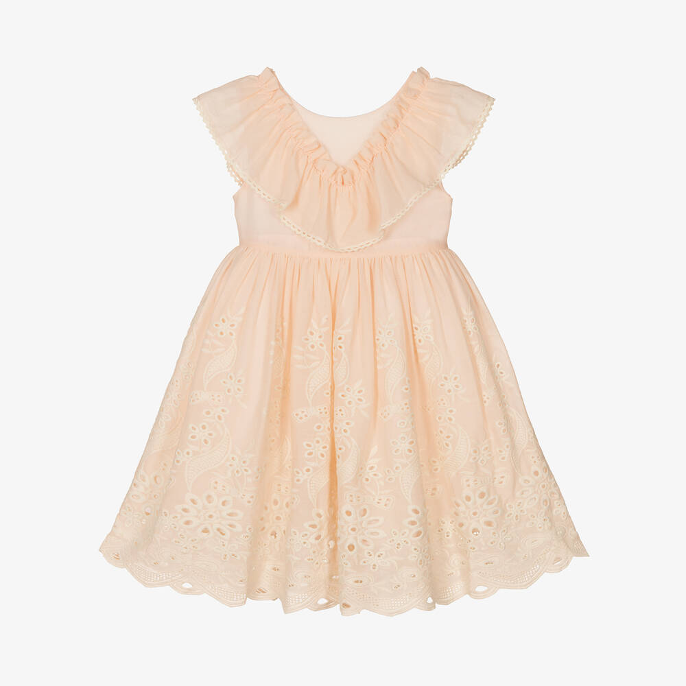 Patachou - Girls Pale Pink Broderie Anglaise Dress | Childrensalon