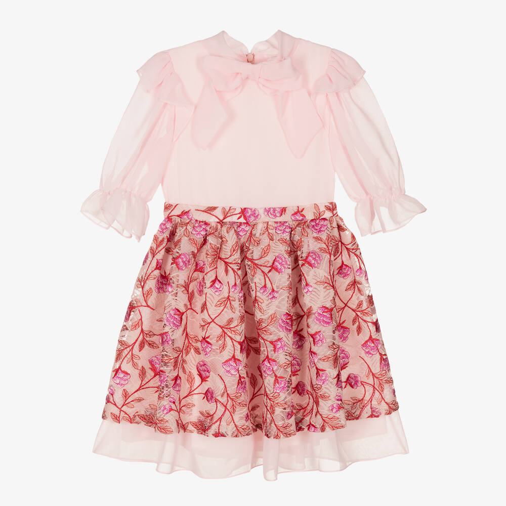 Patachou - Girls Pale Pink Chiffon & Lace Dress | Childrensalon