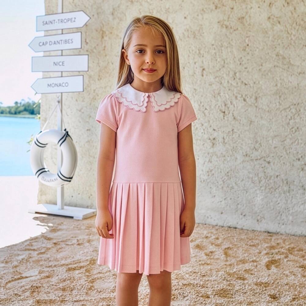 Patachou-Girls Pale Pink Cotton Piqué Pleated Dress | Childrensalon Outlet