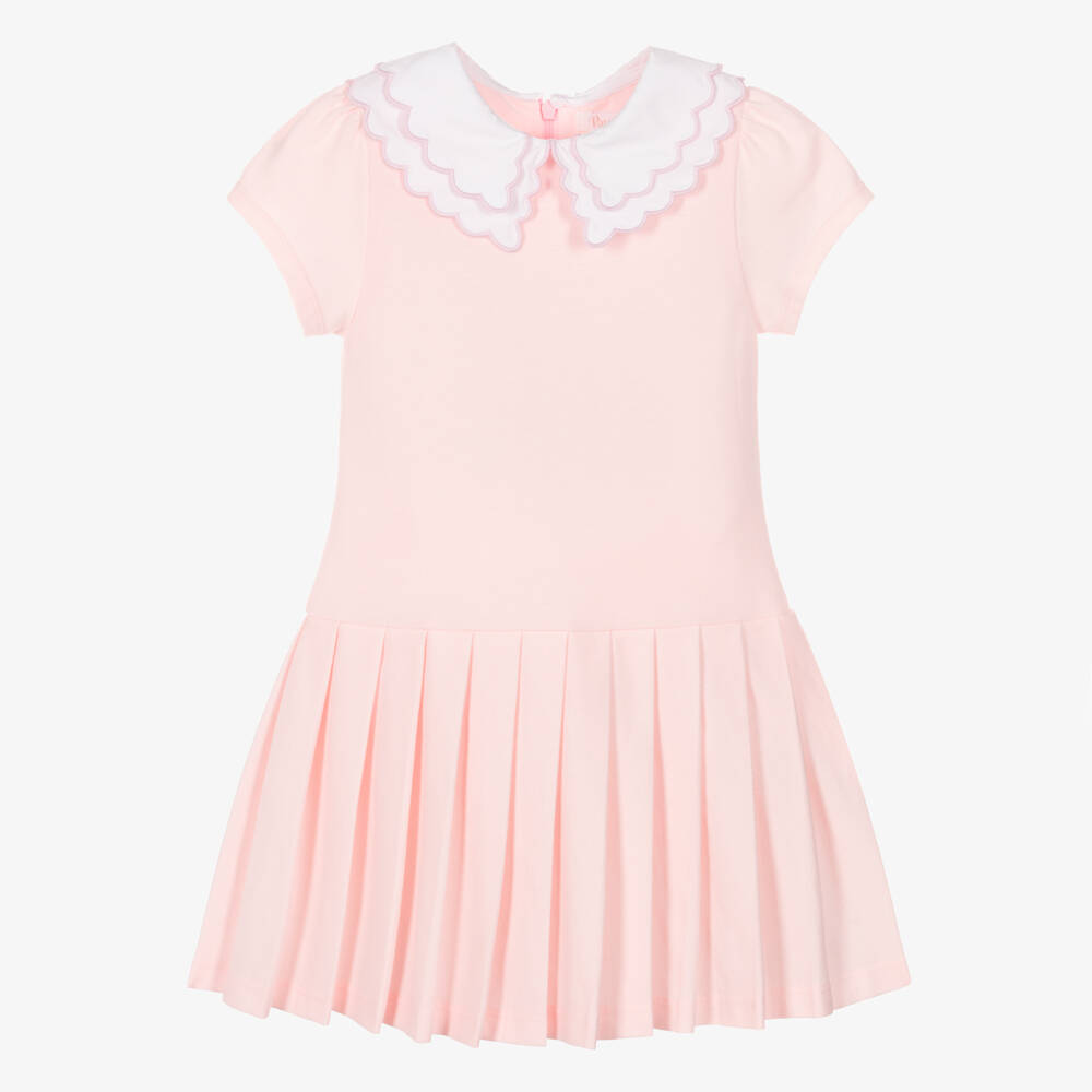 Patachou-Girls Pale Pink Cotton Piqué Pleated Dress | Childrensalon Outlet