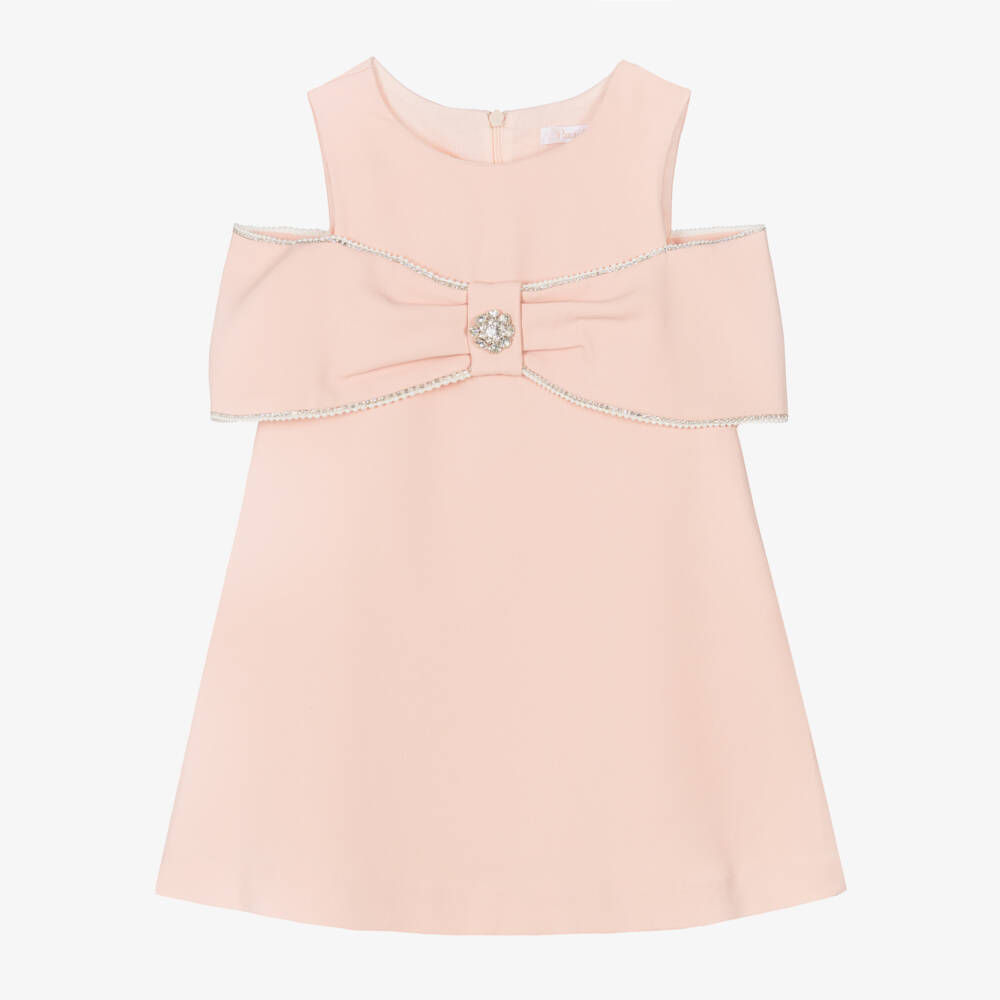 Patachou-Girls Pale Pink Crêpe Bow Dress with Diamantés | Childrensalon Outlet