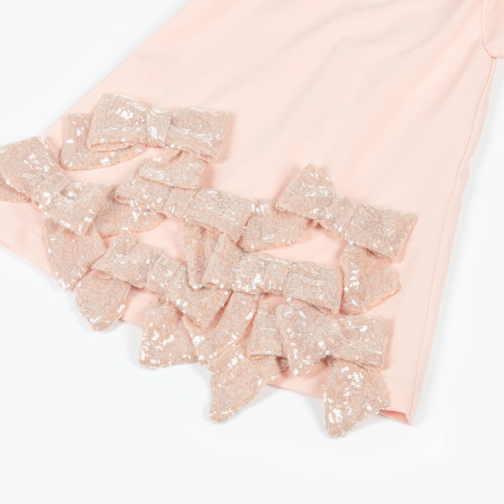 Patachou-Girls Pale Pink Crêpe Dress with Sequin Bows | Childrensalon Outlet