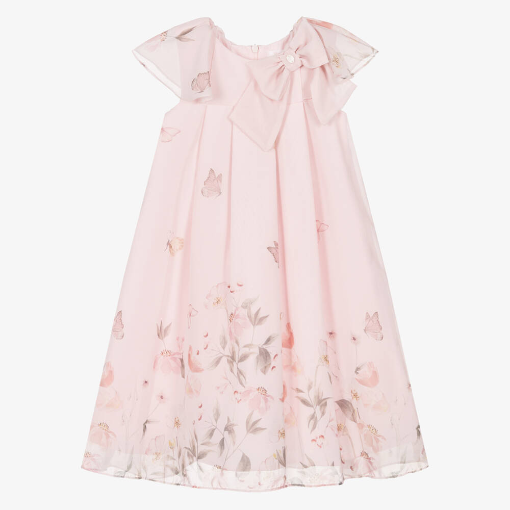 Patachou-Girls Pale Pink Floral Chiffon Dress with Bow | Childrensalon Outlet