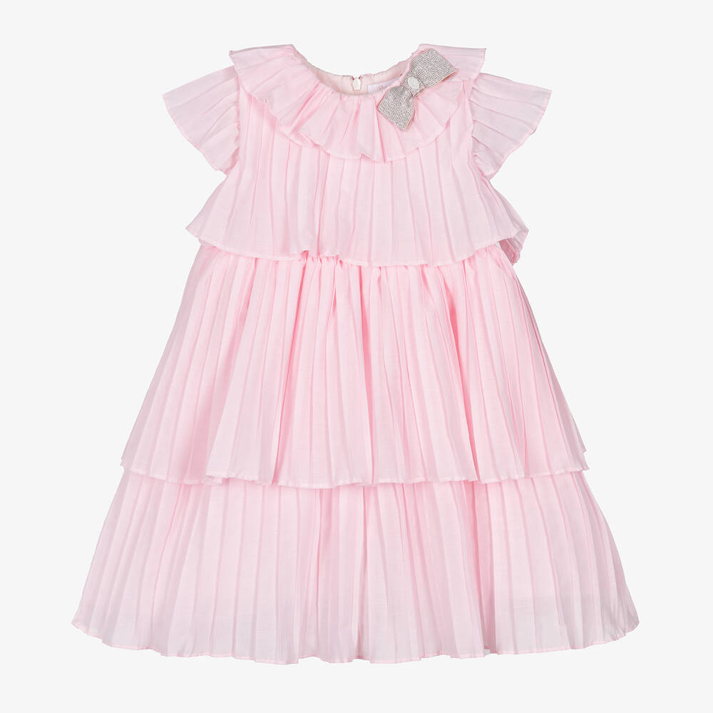 Patachou-Girls Pale Pink Pleated Cotton Dress | Childrensalon Outlet