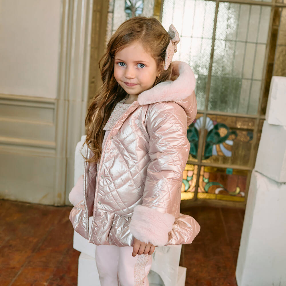 Patachou-Куртка для девочек розовая стеганая с мехом | Childrensalon Outlet