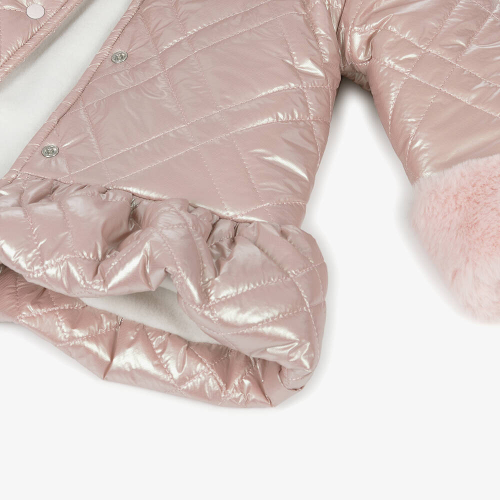 Patachou-Куртка для девочек розовая стеганая с мехом | Childrensalon Outlet