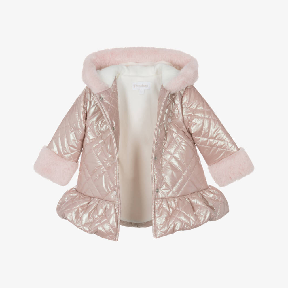 Patachou-Куртка для девочек розовая стеганая с мехом | Childrensalon Outlet