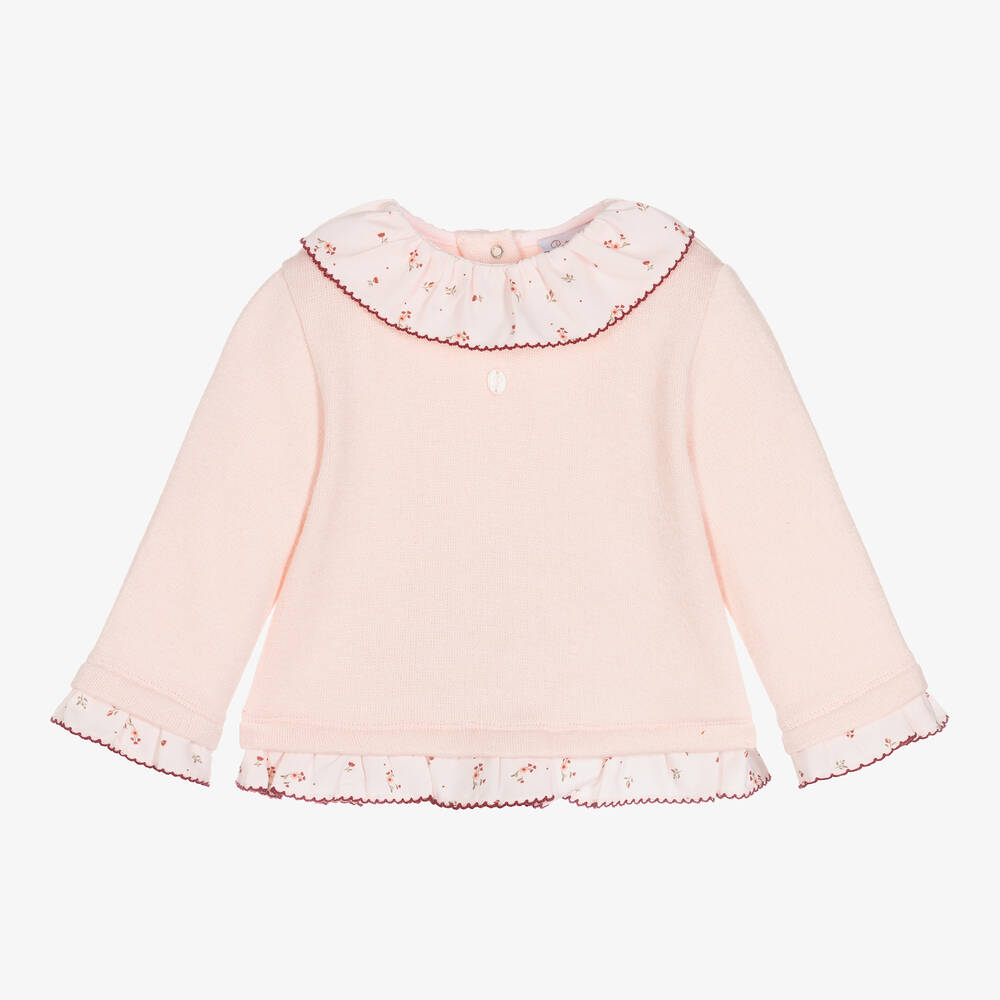 Patachou - Pull rose pâle à volants Fille | Childrensalon