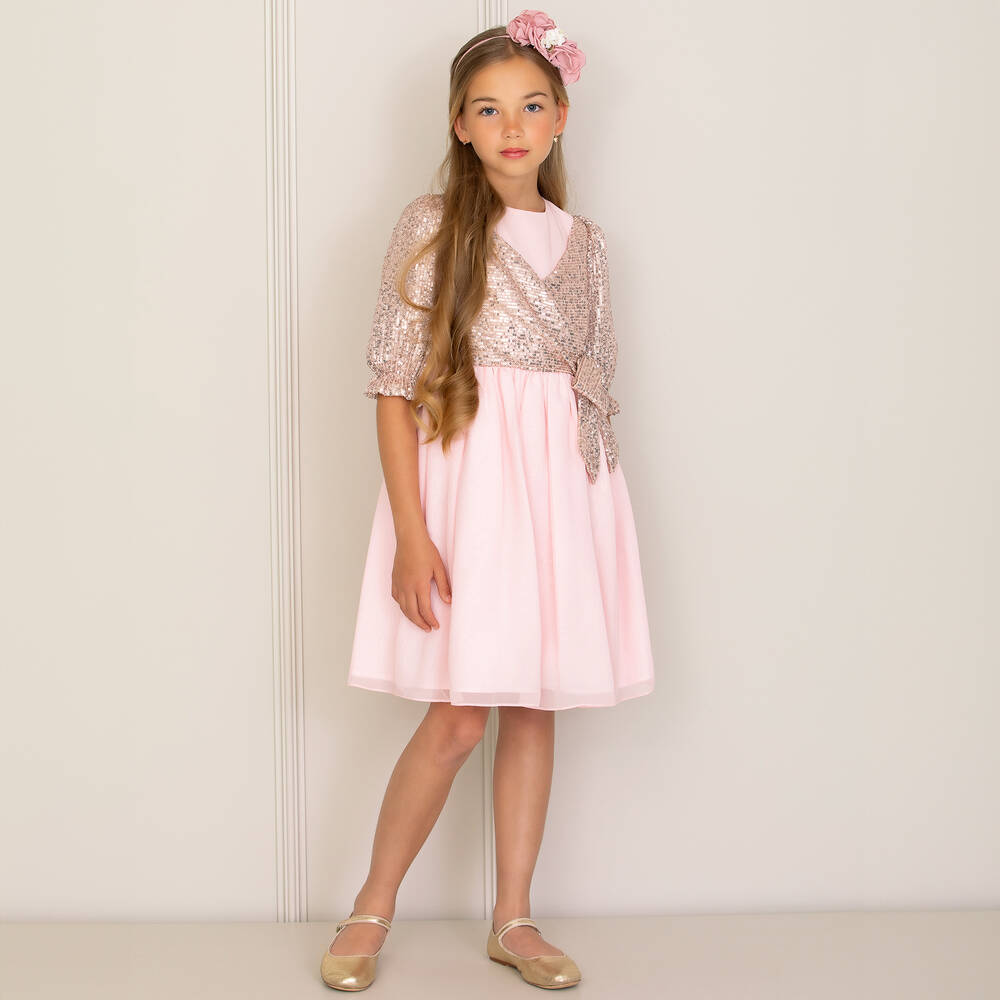 Patachou - Girls Pale Pink Sequin Bow Dress | Childrensalon Patachou - Girls Pale Pink Sequin Bow Dress | Childrensalon