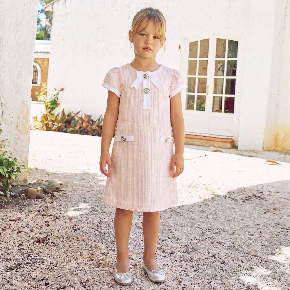 Patachou-Girls Pale Pink Sparkle Tweed Dress | Childrensalon Outlet