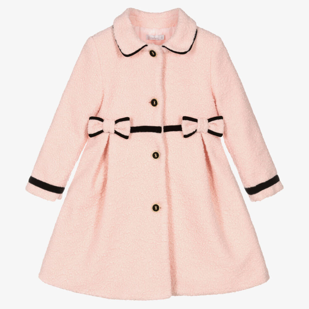 Patachou-Girls Pale Pink Velvet-Trim Coat | Childrensalon Outlet