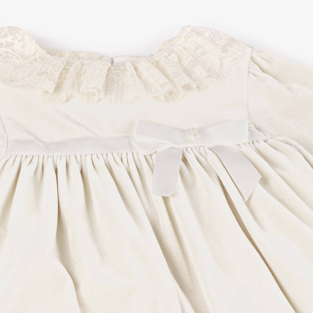 Patachou-Girls Pale Velvet Lace Dress | Childrensalon Outlet