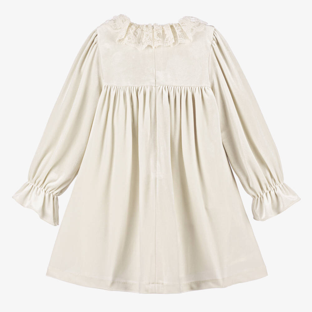 Patachou-Girls Pale Velvet Lace Dress | Childrensalon Outlet