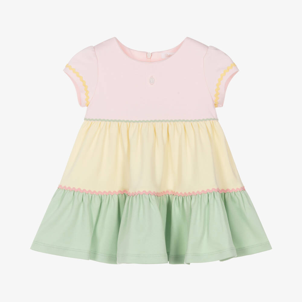 Patachou-Girls Pastel-Hued Cotton Tiered Dress | Childrensalon Outlet
