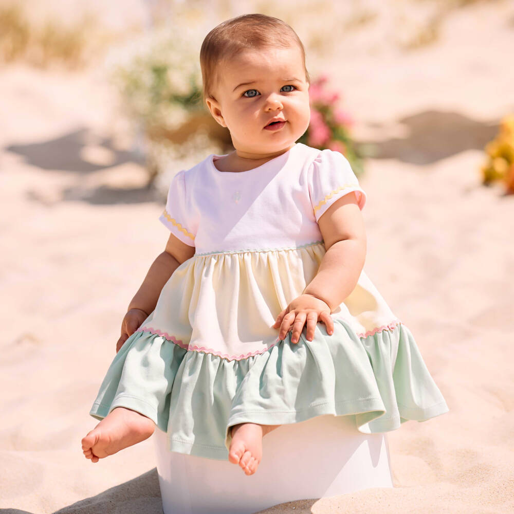 Patachou-Girls Pastel-Hued Cotton Tiered Dress | Childrensalon Outlet