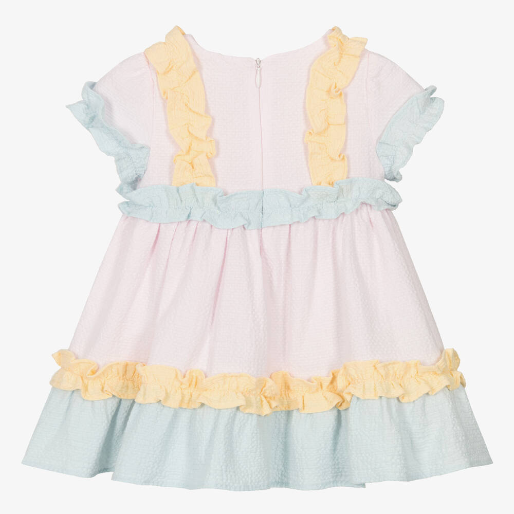 Patachou-Girls Pastel Pink & Blue Cotton Seersucker Dress | Childrensalon Outlet