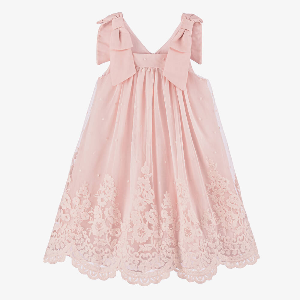 Patachou-Girls Pastel Pink Embroidered Tulle Dress | Childrensalon Outlet