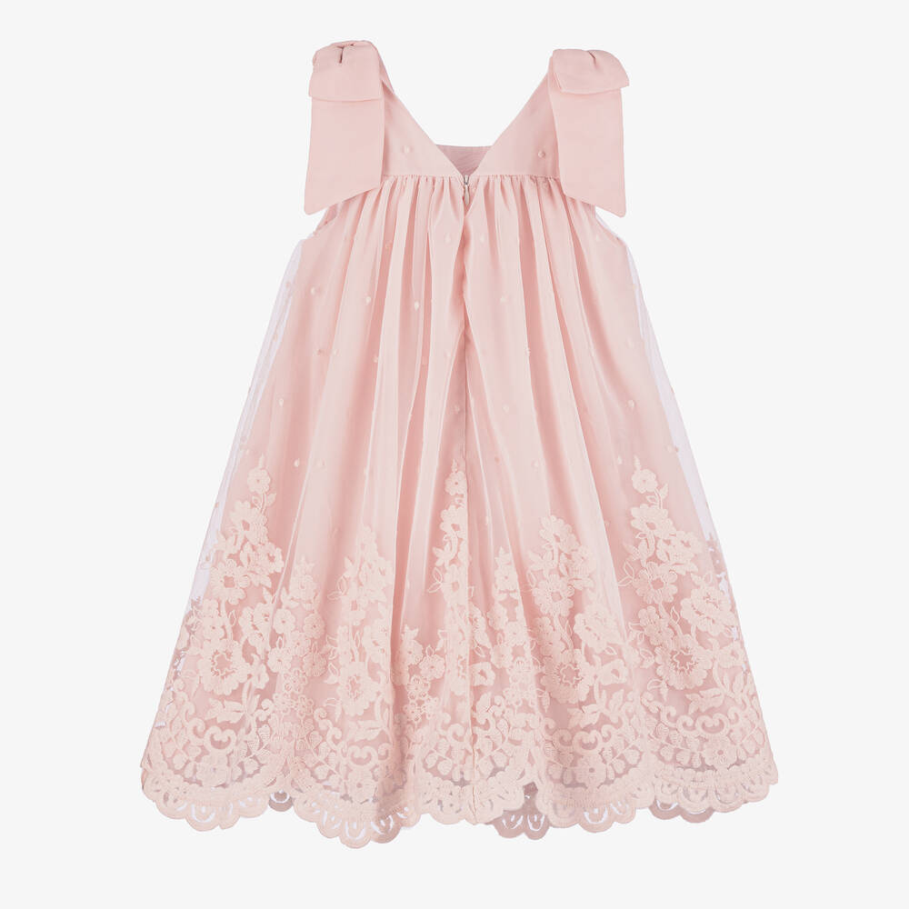 Patachou-Girls Pastel Pink Embroidered Tulle Dress | Childrensalon Outlet
