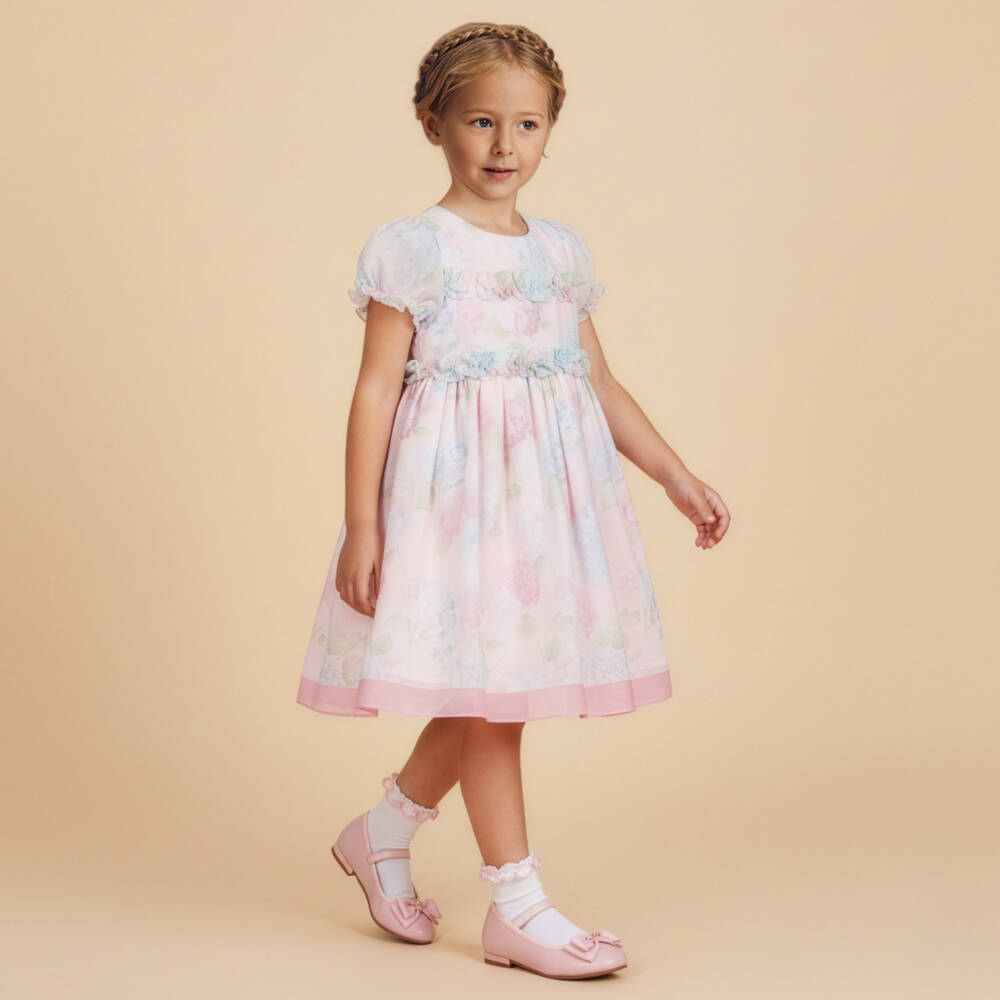 Patachou-Girls Pastel Pink Floral Chiffon Dress | Childrensalon Outlet
