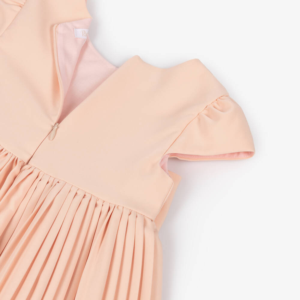 Patachou-Girls Peach Pink Bow Pleated Crêpe Dress | Childrensalon Outlet