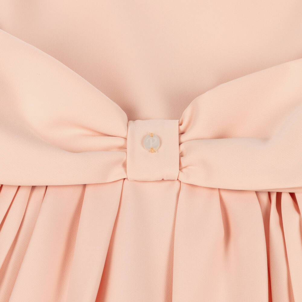 Patachou-Girls Peach Pink Bow Pleated Crêpe Dress | Childrensalon Outlet