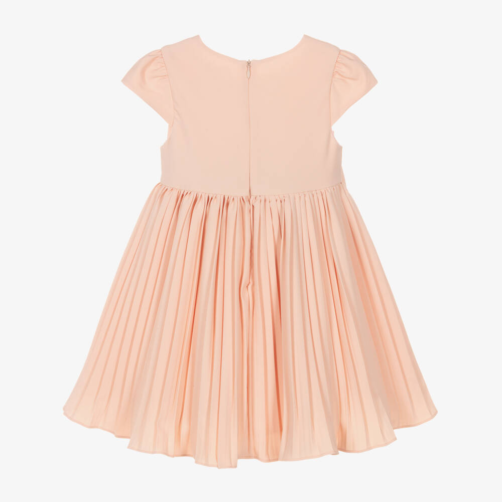Patachou-Girls Peach Pink Bow Pleated Crêpe Dress | Childrensalon Outlet