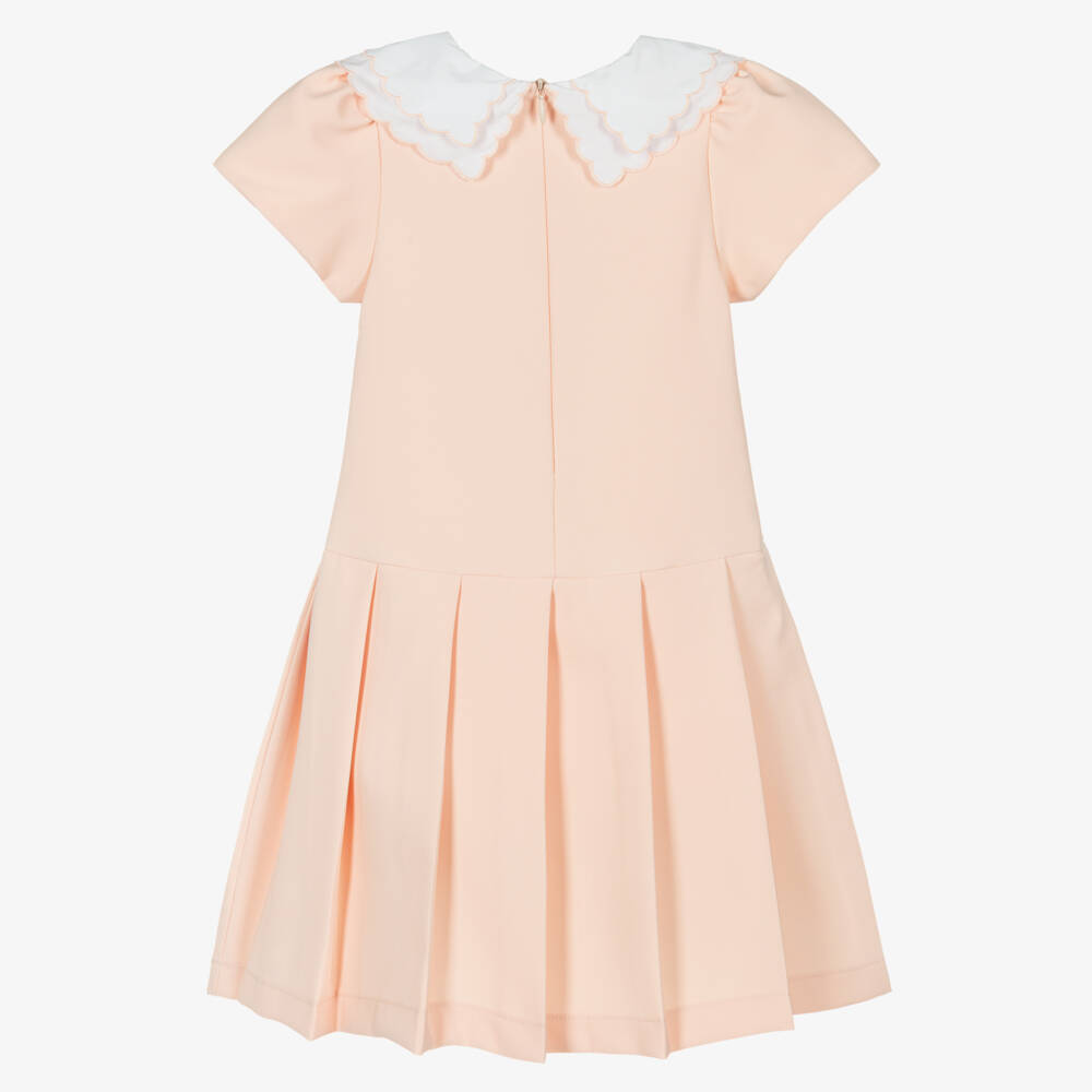 Patachou-Girls Peach Pink Crêpe Dress with White Scalloped Collar | Childrensalon Outlet