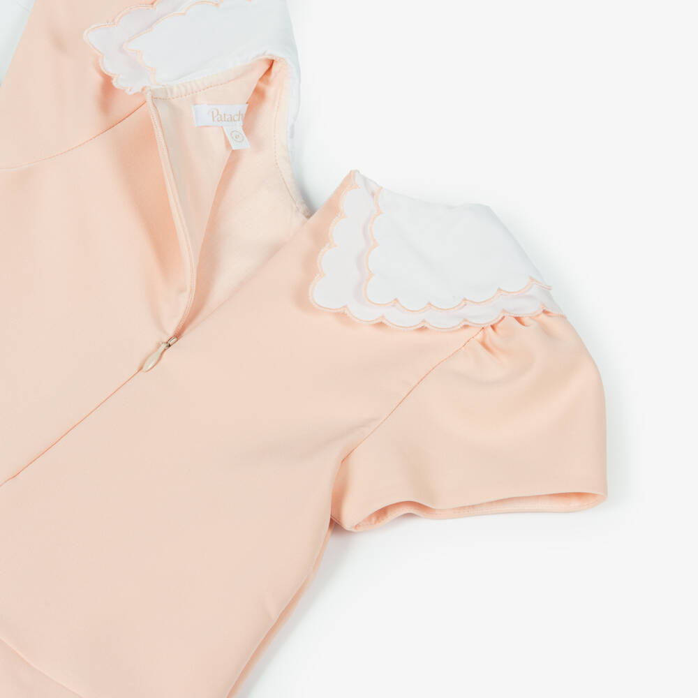 Patachou-Girls Peach Pink Crêpe Dress with White Scalloped Collar | Childrensalon Outlet