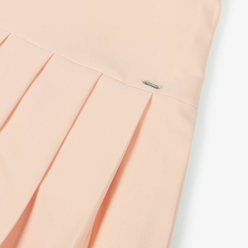 Patachou-Girls Peach Pink Crêpe Dress with White Scalloped Collar | Childrensalon Outlet