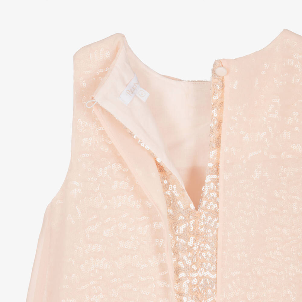 Patachou-Girls Peach Pink Sequinned Dress with Chiffon Overlay | Childrensalon Outlet