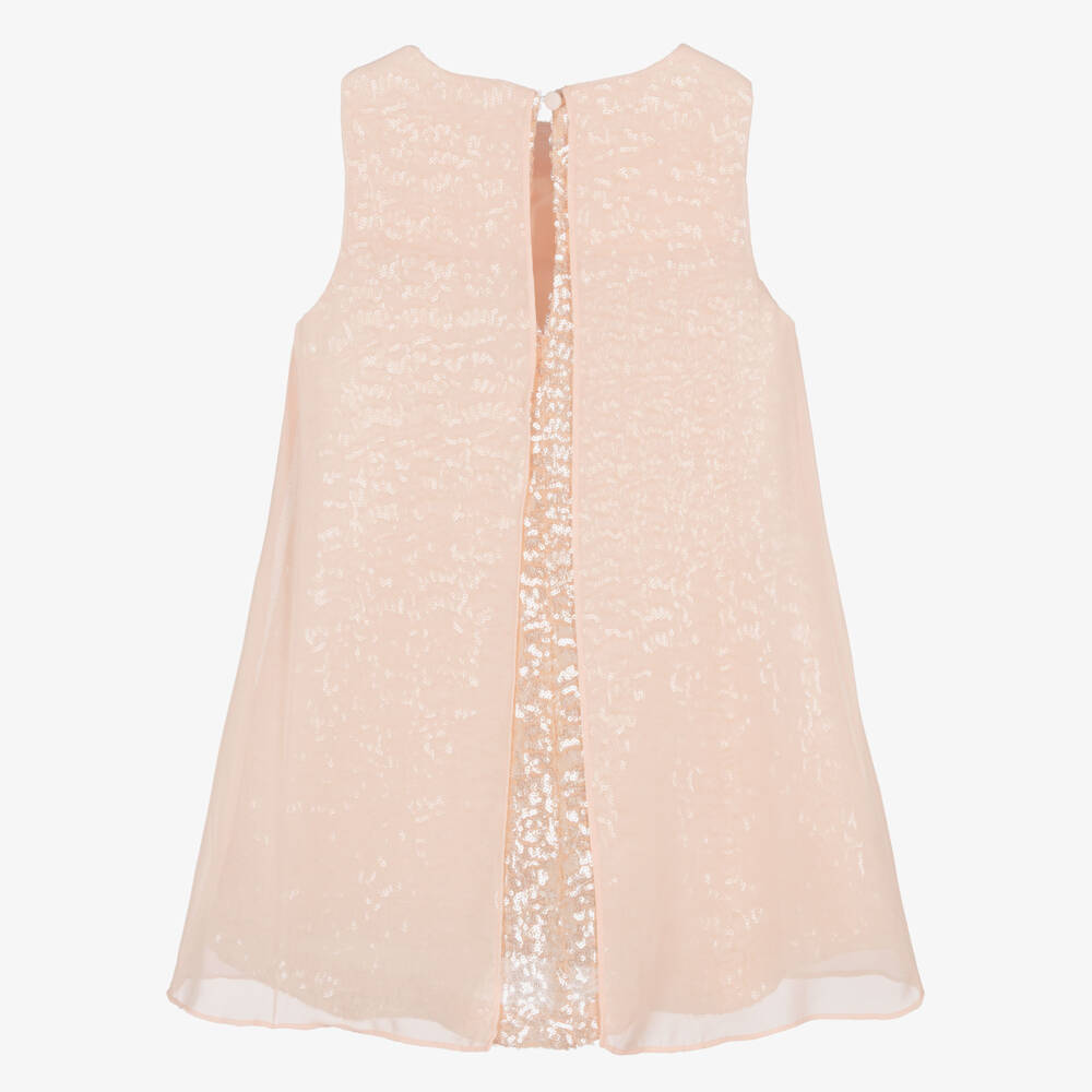 Patachou-Girls Peach Pink Sequinned Dress with Chiffon Overlay | Childrensalon Outlet
