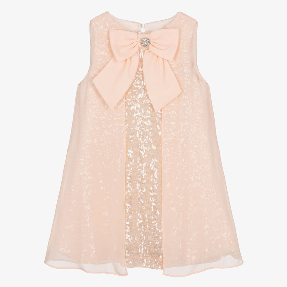 Patachou-Girls Peach Pink Sequinned Dress with Chiffon Overlay | Childrensalon Outlet