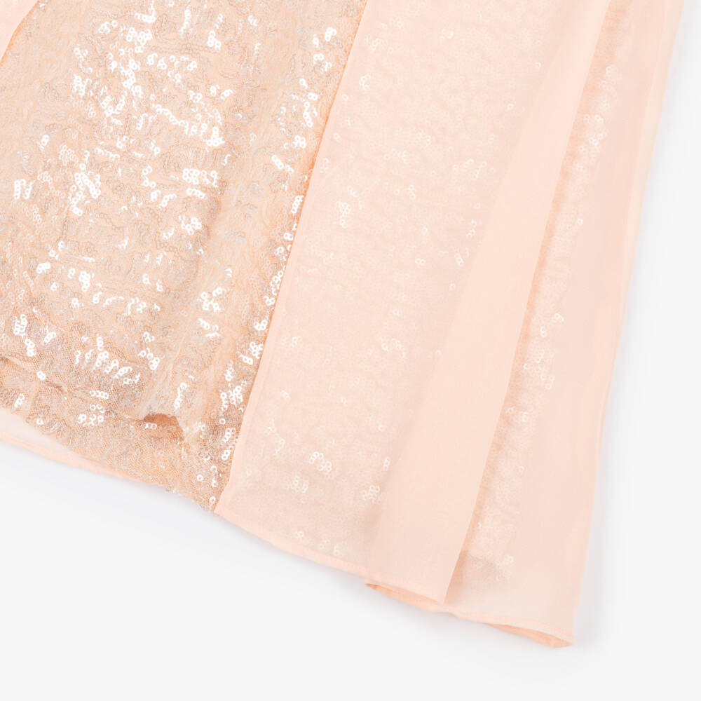 Patachou-Girls Peach Pink Sequinned Dress with Chiffon Overlay | Childrensalon Outlet